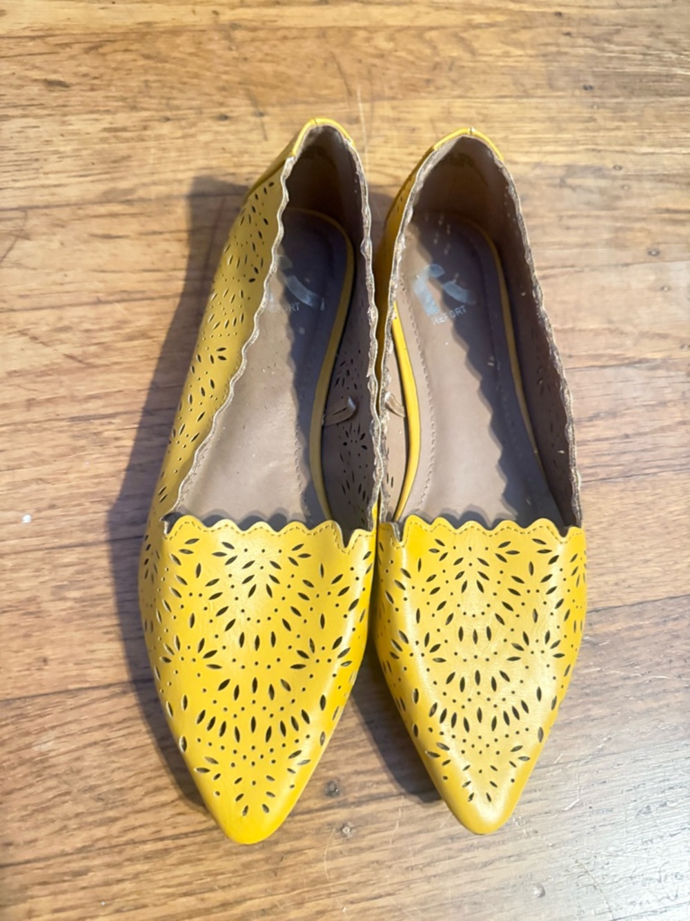 Newport Yellow Laser-Cut Pointed Toe Flats